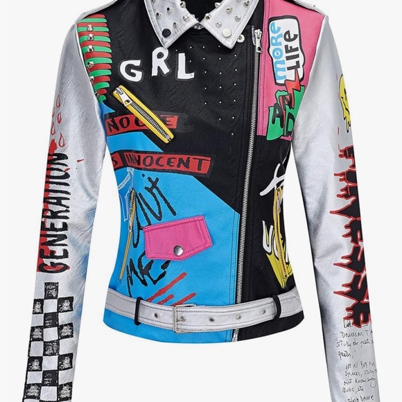 Bellivera Faux Leather Jacket Studded Rivet Floral Moto Biker Short Lapel Coat - Picture 6 of 9